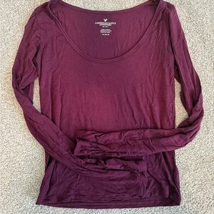 American Eagle Outfitters Deep Burgundy Long Sleeve crop Tee